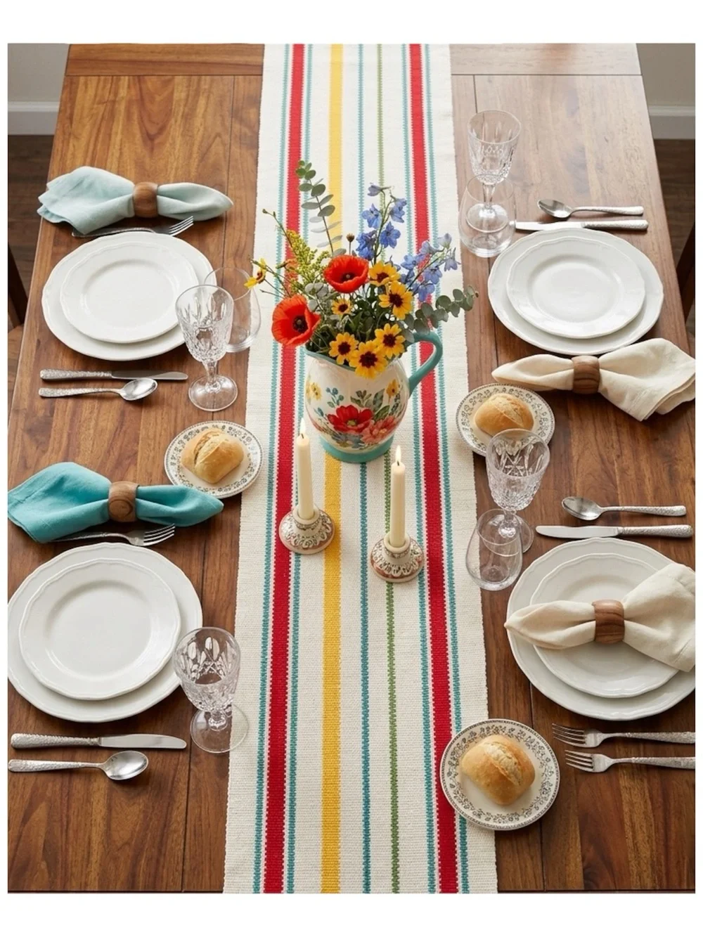 Pioneer Woman Stripe Table Runner 67” Woven Cabincore Summer Picnic Gathering